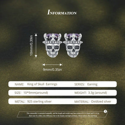Retro King of Skull Stud Earrings Skeleton Earrings