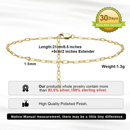 Gold Paperclip Chain Anklets Measurements