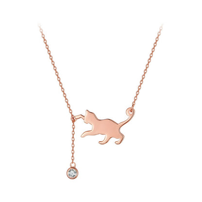 Cute Silver Cat Pendant Collarbone Necklace - Charmadise