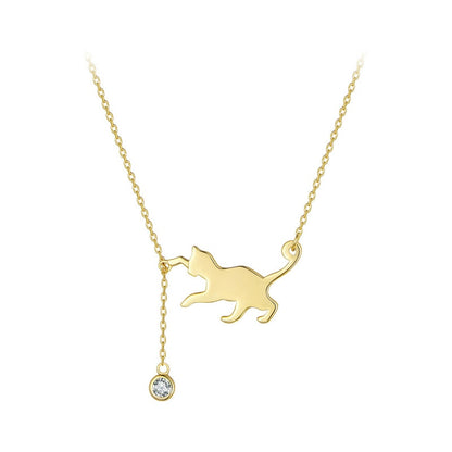 Cute Silver Cat Pendant Collarbone Necklace - Charmadise