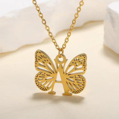 Fluttering Elegance Initial Necklace | Butterfly Necklace Initial Letter Necklace Alphabet Pendant