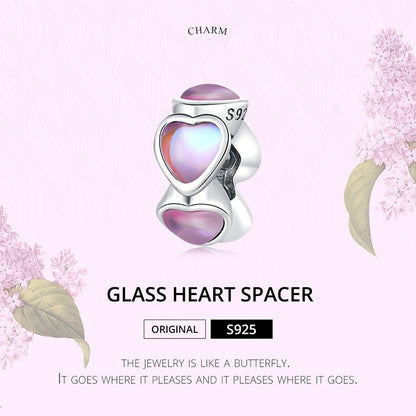 Pink Glass Heart Spacer Beads