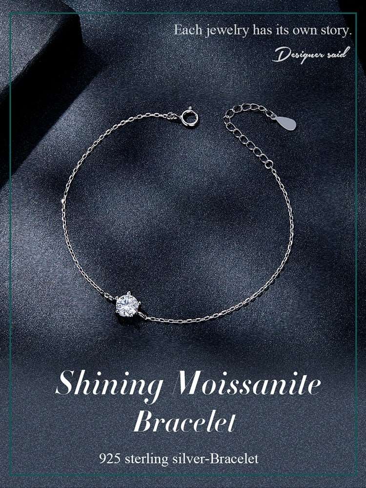 Moissanite Bracelet with 925 Sterling Silver Chain (0.6CT | 1CT) - Charmadise
