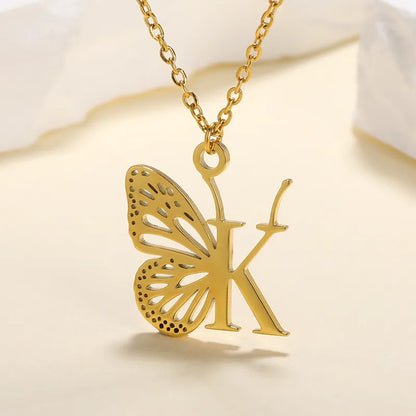 Fluttering Elegance Initial Necklace | Butterfly Necklace Initial Letter Necklace Alphabet Pendant