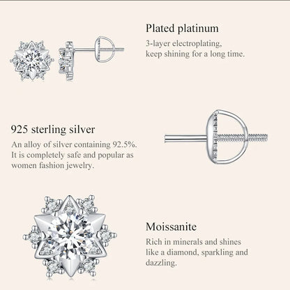 Moissanite Snowflake Stud Earrings (0.5 Carat, 925 Sterling Silver)