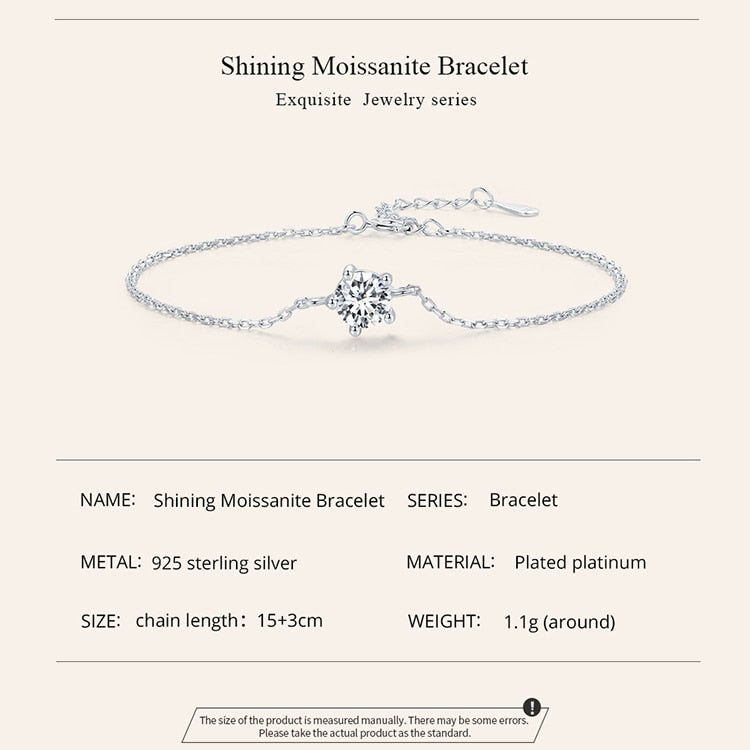 Moissanite Bracelet with 925 Sterling Silver Chain (0.6CT | 1CT) - Charmadise