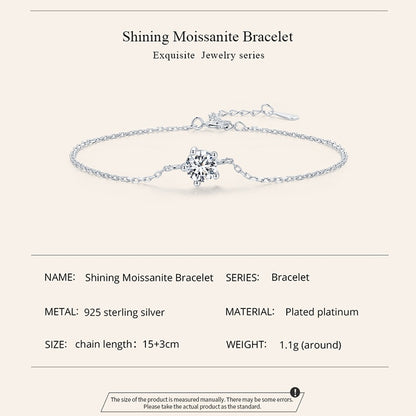 Moissanite Bracelet with 925 Sterling Silver Chain (0.6CT | 1CT) - Charmadise