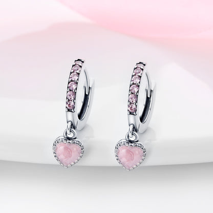 Pink Romantic Heart Pendant Earrings - Charmadise