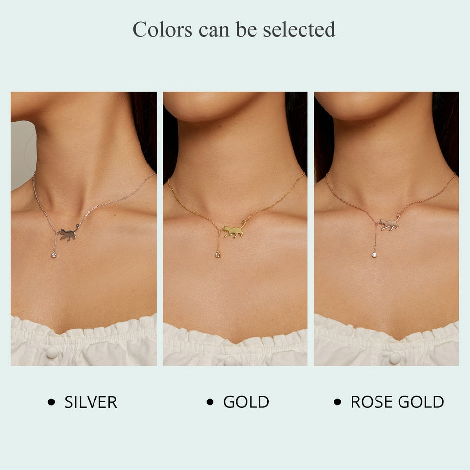 Cute Silver Cat Pendant Collarbone Necklace - Charmadise