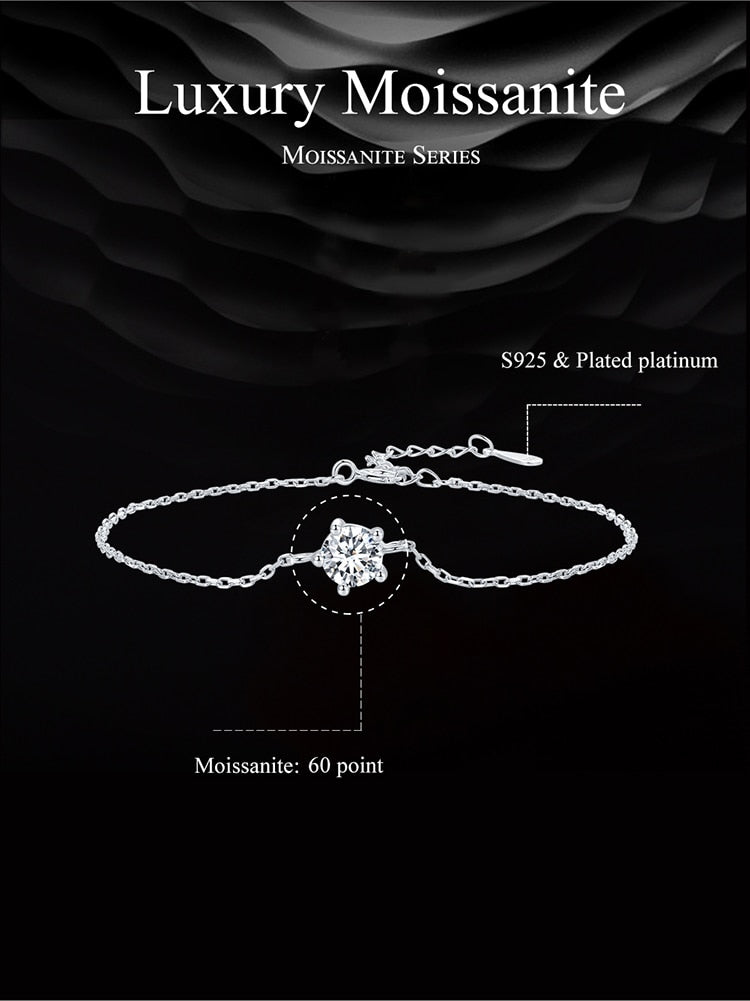 Moissanite Bracelet with 925 Sterling Silver Chain (0.6CT | 1CT) - Charmadise