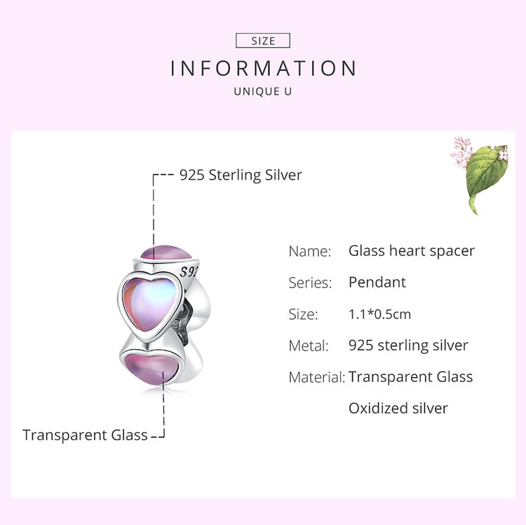 Pink Glass Heart Spacer Beads