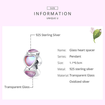 Pink Glass Heart Spacer Beads