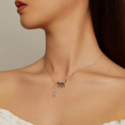 Cute Silver Cat Pendant Collarbone Necklace - Charmadise