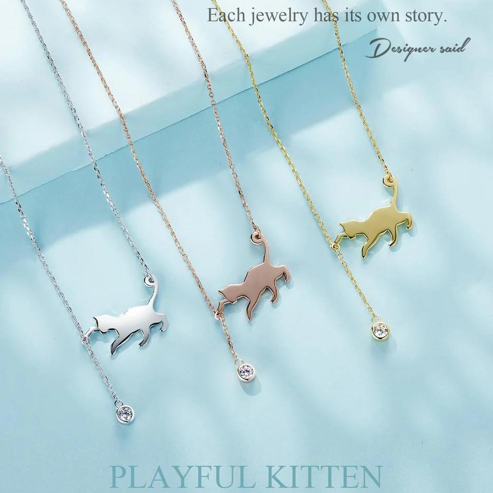 Cute Silver Cat Pendant Collarbone Necklace - Charmadise
