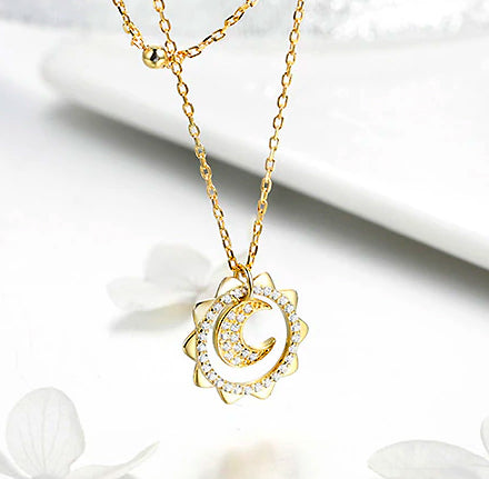 Vintage Gold Sun & Moon Double Layers Choker Necklaces
