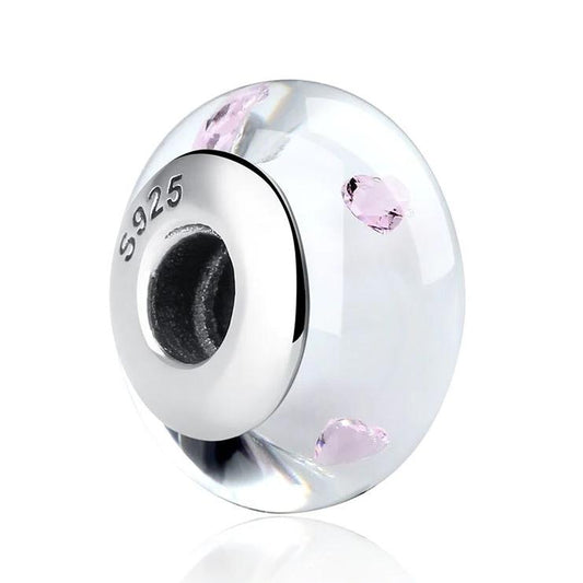 White with Pink Flower Murano Glass Beads